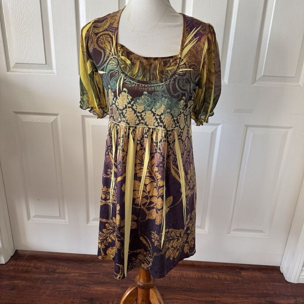 One World Womens Dress Sz Medium Paisley Boho Eclectic Flowy Hippie Fairy Grunge